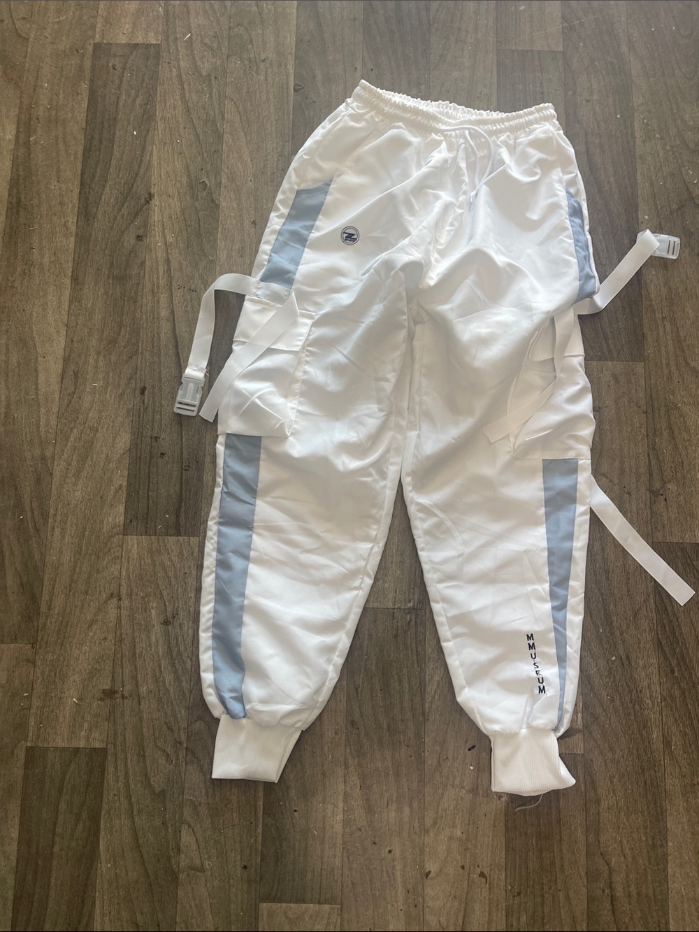 Muse White Jogger Cargo Pants with Light Blue Stripes for Kids